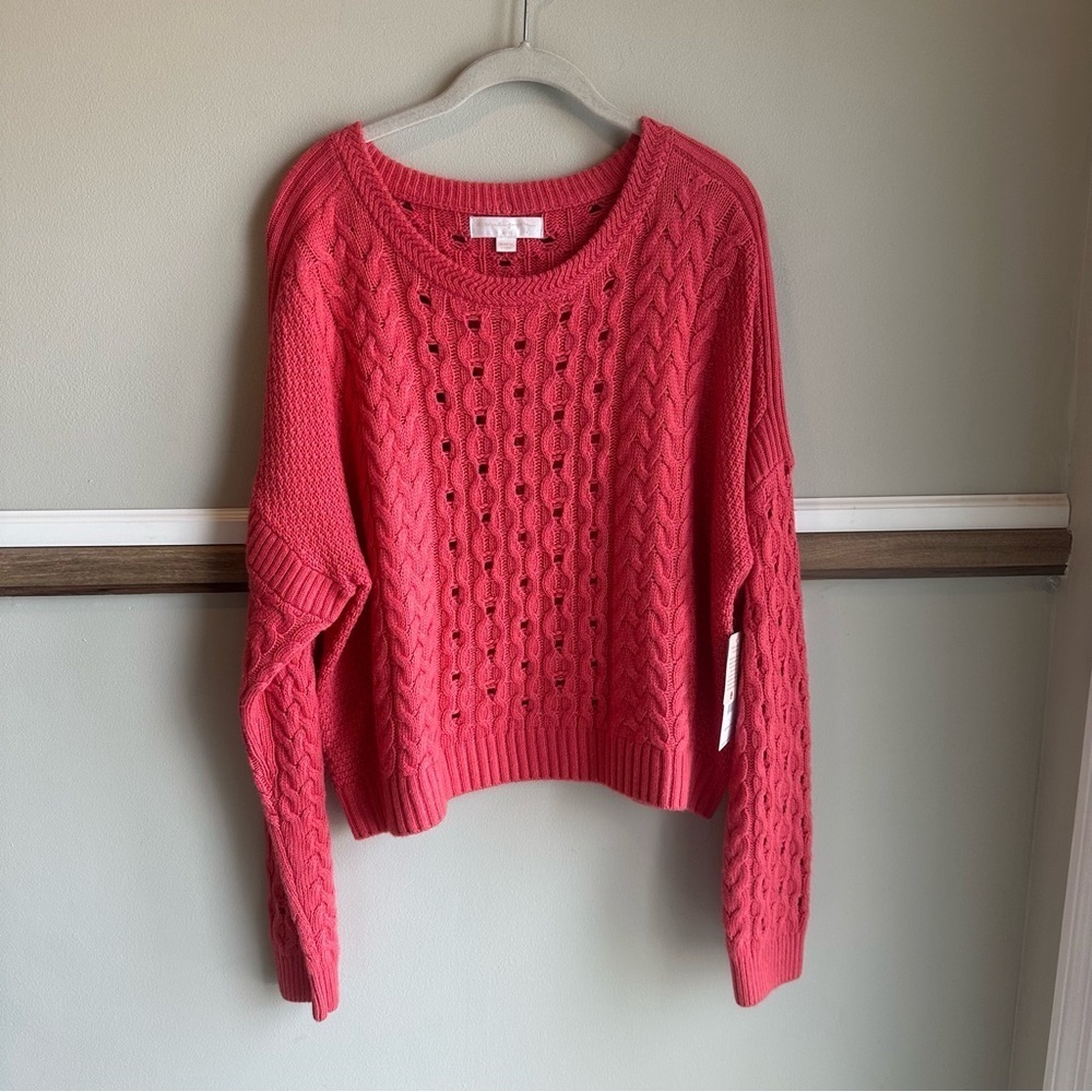 Spiritual Gangster Gemma Cable Sweater Coral Alpaca Merino Wool​​​
